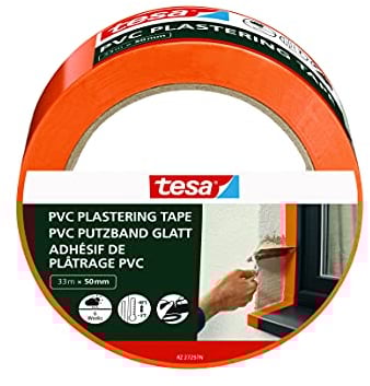 tesa Putzband PVC - Putzklebeband mit verstärktem PVC-Trägermaterial - zum Schutz beim Verputzen im Außenbereich - temperaturbeständig, von Hand einreißbar - orange - 33 m x 50 mm