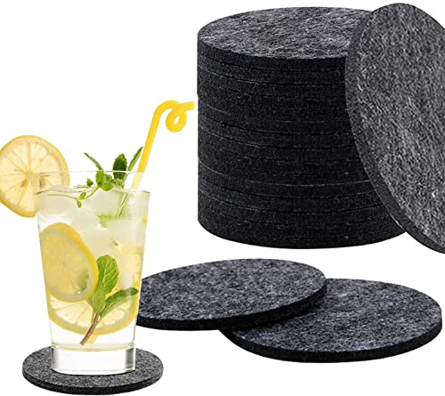 Filzuntersetzer Rund 16 Stück, Rutschfester hitzebeständiger waschbarer Glasuntersetzer, Design Glasuntersetzer für Becher, Bier, Tisch, Bars-untersetzer gläser (Dunkelgrau)