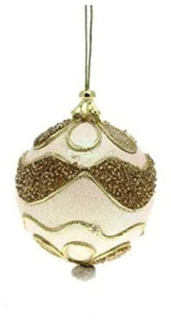 Ingrocart 4 dekorative Weihnachtskugeln Ø8 cm - Farbe Creme / Gold - Weihnachtsdekoration