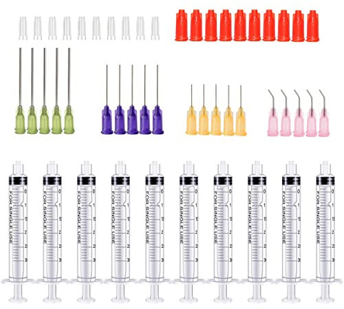 50 Pcs - 3ml Syringes with 14ga, 20ga,21ga, 23ga Blunt Tip Needles With Syringe Caps and Needle Caps for Refilling and Measuring Liquids, Oil or Glue Applicator