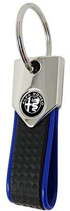 4R Quattroerre.it Schlüsselanhänger Elite Alfisti, Carbon Blau mit Alfa Black Logo