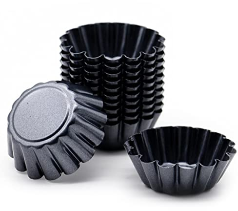 Jzhen 12 Piezas Molde de Tarta de Huevo, Set Redondo Molde Magdalenas, Moldes para Hornear, Moldes Mini Tartaletas Acero Carbono, Molde para Quiche Tarta