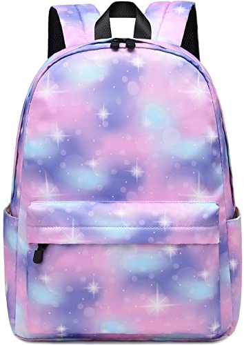 Lohol Leichter Schulrucksack für Mädchen, Kinder-Schulranzen-Rucksack mit Galaxie Aufdruck (Rosa&Lila)