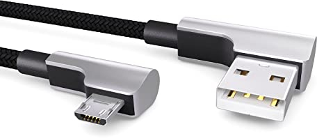 PAXO 1m Nylon Micro USB Kabel schwarz, 90 Grad Winkelstecker, USB auf Mikro USB Ladekabel, Datenkabel, Ladekabel, USB 2.0