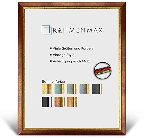 RahmenMax® Elsass Bilderrahmen 36x51 cm zum Aufhängen/Vintage Bilderrahmen Maßanfertigung möglich/Posterrahmen aus Holz/Bilder Rahmen in Rot-Gold mit Acrylglas/Puzzle Rahmen