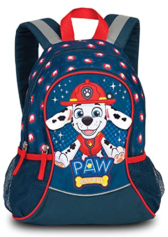 Paw Patrol Kinder Jungen Mädchen Rucksack Kinderrucksack mit tollem Mashall Motiv (632) mit Hauptfach und Nebenfach Getränkenetz, 35 x 27 x 15 cm, blau/rot