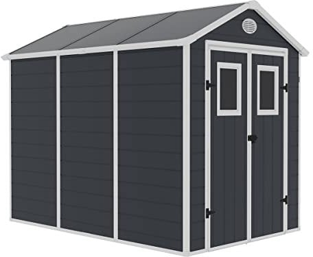 Habitat et Jardin - Abri de Jardin Résine Texas 5.23 m² Anthracite - Ancrages Intérieurs - Antirouille/Anti-UV