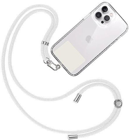 TBOC Cordón Correa Cuerda Universal [Blanco] Colgar Funda Teléfono Móvil en Cuello - Cinta Cadena Colgante con Parche [Blanco Ice] de Plástico - Cuerdas Colgador Lanyard con Enganche Porta Móviles