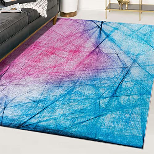 Mazovia Modern Teppich - Kurzflor Waschbar - Weich Teppich für Wohnzimmer, Schlafzimmer, Esszimmer – Teppiche Abstrakt - Bunt Blau Rosa 140 x 200 cm