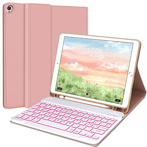 IVEOPPE Tastiera iPad 9 Generazione, iPad 10.2, Layout Italiano, Retroilluminato Bluetooth per iPad 8, iPad 7, iPad Air 3, iPad Pro 10.5, con Slot per Penna, Rosa