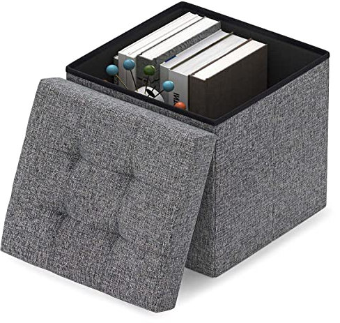 Ottomane Sitzwürfel Klappbar Sitztruhe Pouf Aufbewahrungsbox Sofa mit Stauraum Stuhl Stoffüberzug Sitzhocker Hocker Sitzbank Gepolstert für Eohnzimmer Schlafzimmer Flur Schminktisch Büro Dunkelgrau