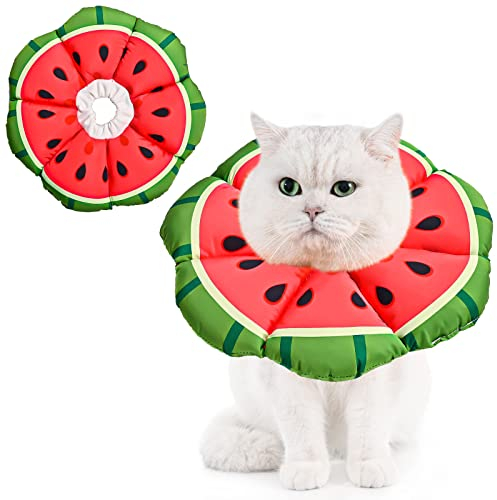 Avont Halskrause Katze, Einstellbar Halsband Weich Halskragen Cat Leckschutz Kragen für Klein Hund Nach Operation Schutzkragen -L|Wassermelone