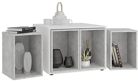 FMD Möbel Joker 1 Table Basse rectangulaire en Bois Blanc/Béton LA