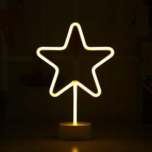 Neonlicht Stern warmens Licht mit Fuß Sockel NEON LED Licht batteriebetrieben Aufsteller Tischlampe Leuchtreklame Lampe Leuchte Dekoration Kinderzimmer Schlafzimmer Beleuchtung Party Nachtlicht Stand
