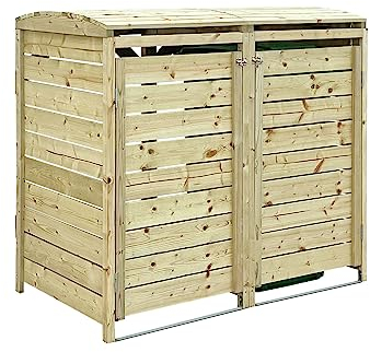 Charles Bentley FSC Certified Double Wooden Wheelie Bin Storage Unit Shed Dustbin - Pressure Treated - Solid Wooden Construction