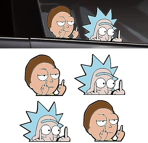 MsTeco 4 Stücke Reflektierende Rick and Morty Aufkleber, Anime Sticker, Auto Aufkleber, Anime Deko Cartoon Aufkleber für Auto, Tuning Aufkleber Auto, Lustige Aufkleber,Geeignet für Autos, Fenster
