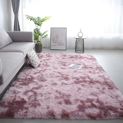 iyoimono Hochflor Teppich Langflor Wohnzimmer Teppich Modern Flauschig Weich Rechteckig Teppich für Wohnzimmer Kinderzimmer Schlafzimmer Flur Läufer Rosa Lila Shaggy Teppich Innen 140x200cm