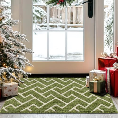 Biscpro Indoor Door Mats,60x90cm Door Mat Non Slip Backing,Dirt Trapper Mat Absorbent Non-Slip Doormat for Entrance,Inside,Kitchen,Front Back Door,Pets and Garden-Sage Green