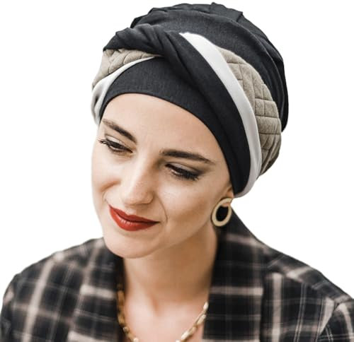 CAREBELL - Turban oncologique pour chimiothérapie/Modèle Elegance/Design Black Padded/Protection pour Alopécie/Confortable et Respirant/Tissu en bambou/Fabriqué à la main en Espagne.
