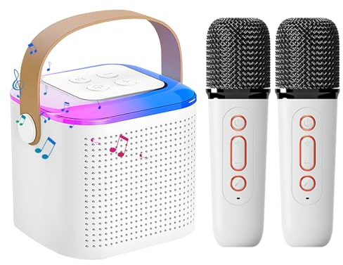 Olycism Machine de karaoké pour Enfants avec 2 Microphones Mini Haut-Parleur de karaoké Bluetooth, système de karaoké et lumières LED Cadeau de fête à la Maison, Jouets d'anniversaire, de Noël