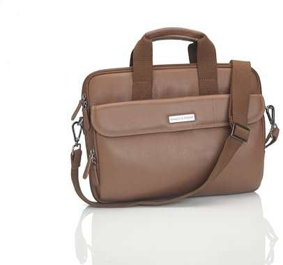Josephine Osthoff Laptoptasche Notebooktasche, handgemacht aus 100% Echtleder, Umhängetasche für bis zu 14 Zoll, Aktentasche Notebook, Crossbody Schultergurt, Farbe:caramel