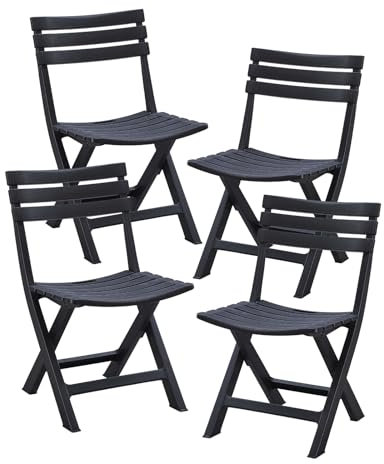 BOOSDEN Klappstühle aus Kunststoff, 4 Stück, faltbar, für Terrasse, stapelbar, mit Rückenlehne, für drinnen und draußen, Esszimmer, Party, Hochzeit, Event, Schwarz