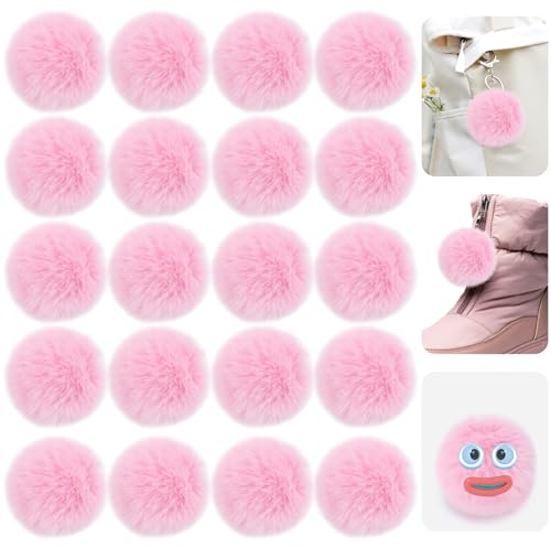 Bekecidi 20 Stück Pompons aus Kunstfell, Flauschige Pompons mit Elastischer Schlaufe Weicher Plüsch Kaninchenfell-Pompons für Hüte Schals Handschuhe Stricken Schlüsselanhänger Taschen DIY (Rosa, 5cm)