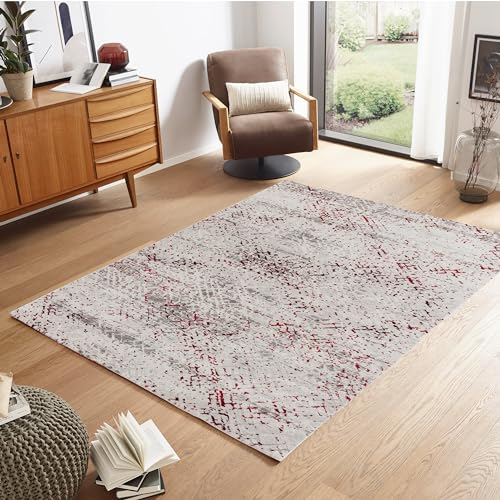 Carpido Hochwertiger & vielseitiger Teppich Antonia - moderner Kurzflor Teppich - Teppich Wohnzimmer - Teppich Schlafzimmer - 80x150cm - rot/Creme
