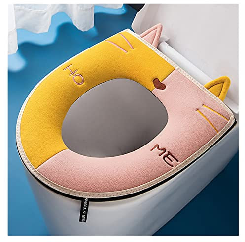 UDaca Cat Toilet Seat Cover Handle Toilet Cushion Thickened Toilet Seat Cushion/Yellow