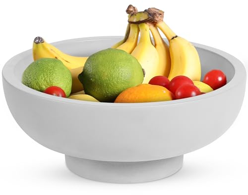 FNTSTICGOODS Concrete Fruit Bowl - 10.5” Diameter & 4.25” Height - Modern Key Bowl for Entryway Table - Decorative Pedestal Centerpiece - Grey