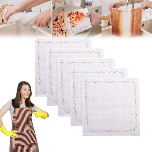 Ysaca Lot de 5 chiffons de nettoyage oléophobes arc-en-ciel en coton pour ménage, chiffon de nettoyage en microfibre, chiffons de nettoyage réutilisables, rinçage facile, lavable en machine