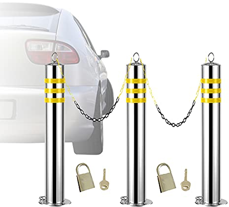Parkplatzsperre für Autos, solide 3 Parkpoller mit Schloss und Sockel, abnehmbarer Parkpfosten aus Edelstahl für verkehrsempfindliche Bereiche