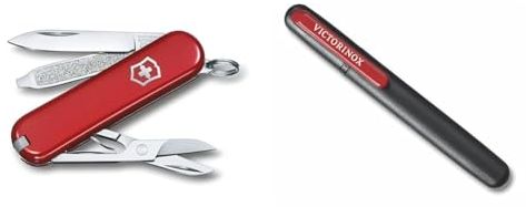 Victorinox Schweizer Taschenmesser Klein, Classic SD, Schlüsselanhänger & Dual-Messerschärfer Outdoor, Taschenmesser Schärfer, Schleifstein klein, schwarz