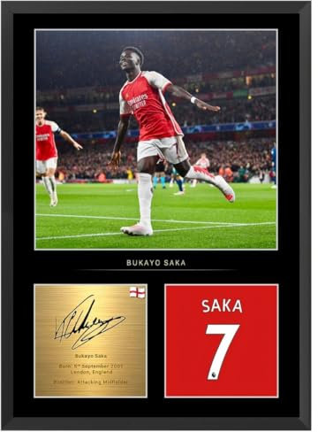 Bukayo Saka A4 Photo Display With Frame | Gift For Saka Fans | Football Memorabilia