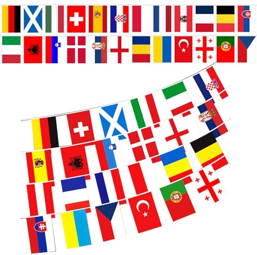 TYXHXTF 2 Pack 2024 EURO Football Championship Bunting Flags with 24 Nations for Euro 2024 Party Decorations(7.5M/14 * 21cm)