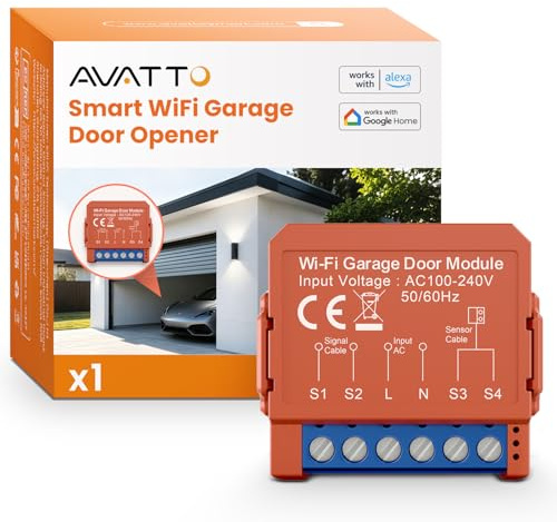 AVATTO Smart Garage Apriporta telecomando WiFi con app, compatibile con Alexa, Google Assistant e controllo vocale Tuya/Smart Life, nessun hub richiesto