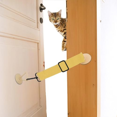 Cat Door Latch - Door Opener for Cats, Child Proof,Keep Dog Out of Litter Box, Pet Door Stopper Strap, Free Cat Entry Strap Lock for Pet Owners, Interior Door