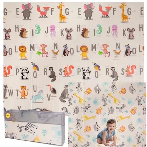 Baby-Spielmatte, faltbar, sensorisch, wasserdicht, ungiftig, wendbar. Vielseitige Matte, perfekt zum sicheren Krabbeln. (Wildlife Expedition, 150cm x 180cm 1cm dick)