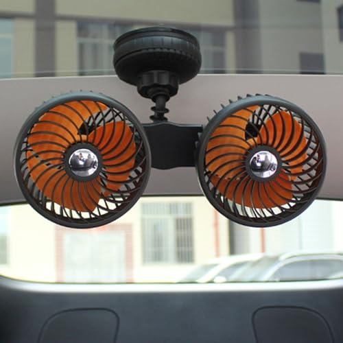 HEIBTENY Ventilador de coche giratorio para 360 °, doble ventilador para asiento de coche, con gran ventosa, 3 velocidades, ventilador de refrigeración para furgonetas, SUV, RVs y barcos