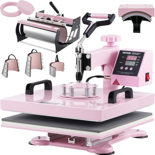 VEVOR 8 en 1 Máquina de Prensado por Calor con Prensa de Vaso de 325-887ml, 380 x 380 mm, Prensa Térmico con Giro de 360° con Control Digital Preciso para Camiseta, Taza, Sombrero y Plato, Rosa