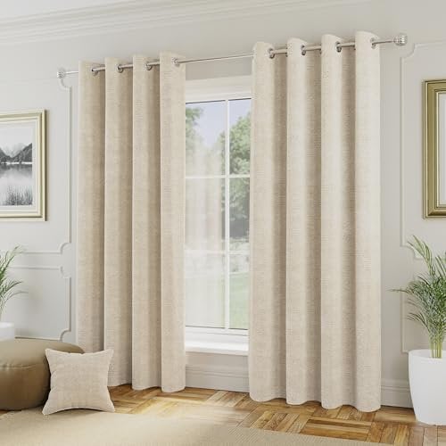 Enhanced Living Royale Boucle Cream Eyelet Curtains 66 x 72 inch (168x183cm) Pair of Room Darkening Thermal Noise Reducing Curtains for Bedroom and Living Room