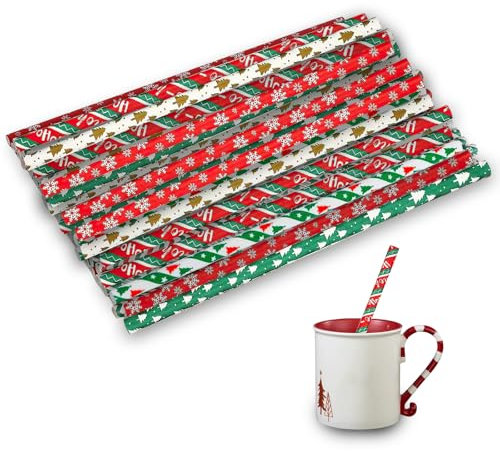 50 pajitas de papel de Navidad, coloridas pajitas de papel para decoración navideña, rojo/blanco/verde, árbol de Navidad, copos de nieve, accesorios de Navidad, para bar, fiesta, cumpleaños, boda