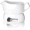 Nucookery Large 20 Oz Gravy Boat with Warmer, White Fine Porcelain Saucier with Big Dripless Lip Spout, Gravy Bowl for Thanksgiving, Warming Sauces, Salad Dressings, Microwave & Freezer Safe(Modern)
