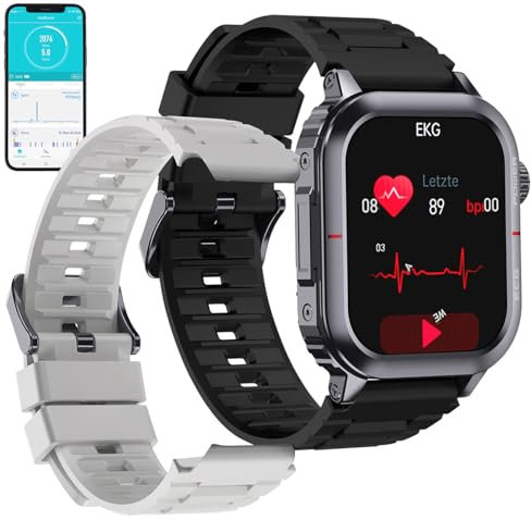Newgen Medicals Smartwatch mit Blutdruck: Fitness-Smartwatch mit EKG-, Herzfrequenz-Anzeige, Versandrückläufer (Fitnessuhren, Damen mit EKG, Senioren Handy)