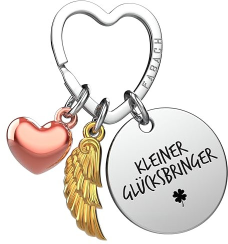 FABACH Viel Glück Schlüsselanhänger Schutzengel Glücksbringer mit Herz und Gravur - Schutzengel Kleeblatt Glücksbringer Engel Du schaffst das - Geschenke Viel Erfolg Geschenk Viel Glück