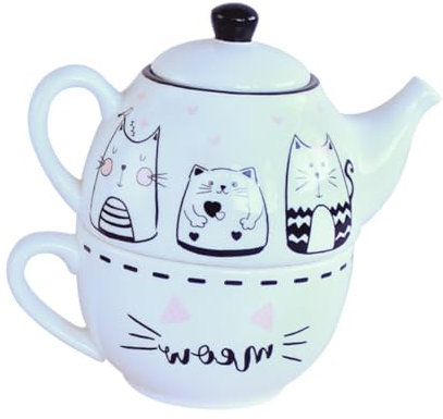 PRETYZOOM Taza De Tetera De Adorable Estampado De Gato Juego De Tetera y Taza Hogar Para Infusiones y Tés