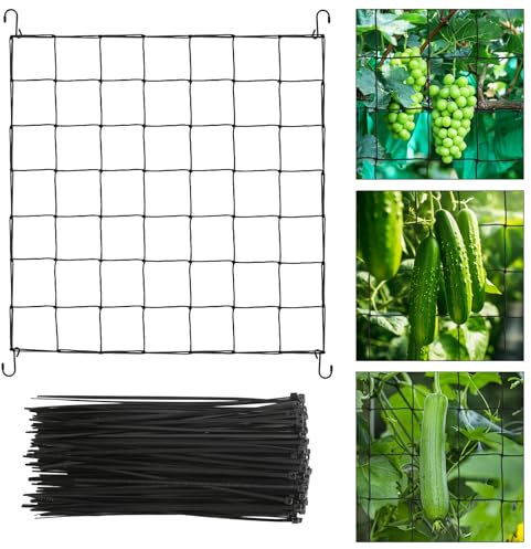 Scrog Netz Grow Netz, 100 x 100 cm Growzelt Pflanzennetz Wachsen Zelt Netz Nylon Netz für Garten Obstgarten, Ranknetz für Kletterpflanzen Gurken mit 4 Haken für Pflanzenfür Gemüse Früchte Blumen