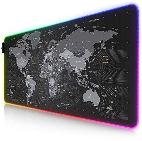 TITANWOLF - Alfombrilla para ratón Gaming RGB - Mouse Pad 900 x 400 mm - LED Multicolor 7 Colores - 4 Modos de Efectos - Mejora precisión y Velocidad - Superficie Inferior de Goma – Mapamundi