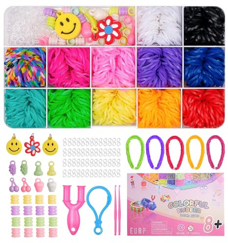 JHWELRG Loom Bänder Set, 12Farben Gummibänder Armbänder,Mini Set für Armbänder DIY Gummi Armband Basteln für Kinder Jungs Mädchen Geschenk