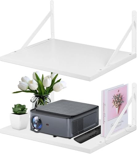 Wensdr 2 Pcs Projector Wall Mount Shelf, Projector Floating Holder, Rack Holder for Wall, Modem Shelf//Cable Box/Router Storage Stand, Router Modem Cable Box Stand White